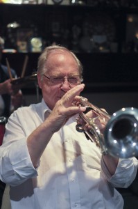John Shepherd (trumpet) of The Original  Eastside Stompers Jazz Band (1) at Farnborough Jazz Club, Kent, UK, on 21 May 2010.  Photo by    Howard Leigh