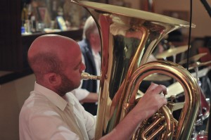 Roger Graham (double bass&Souza) The Original Eastside Stompers Jazz Band @ Farnborough Jazz Club, Kent, UK, on 21 May 2010. Photo by Howard Leigh