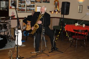 John Lee on tenor sax with Laurie Chescoe's Reunion Band at Farnborough Jazz Club, Kent UK. Photo by Mike Witt.