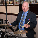 Mardi Gras Band's drummer Brian Bell seen here at Farnborough Jazz Club, Kent UK, on 7th November 2014. Photo by Howard Leigh.