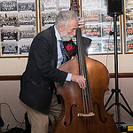 Mardi Gras Band's dbl bass player Dave Silk at Farnborough Jazz Club on 7th November 2014. Photo by Howard Leigh.