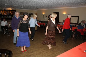 Farnborough Jazz Club, Kent, UK with Golden Eagle Jazz Club on 12th December 2014.  Di's line-dancng Troupe with (front LtoR) Rita, Susan & Ann (back) Paul, Christine and Diane. Photo by Mike Witt,