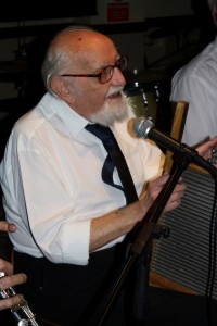Arthur Fryatt, 86yrs young (drummer) playing washboard for Napier Hotshots at Farnborough Jazz Club on 16th January 2015. Photo by Mike Witt.