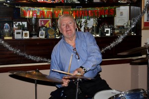 Bill Finch (drums) one of George Tidiman's All Stars at Farnborough Jazz Club's Christmas Cracker Party, 19th December 2014