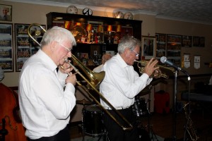 Bob Dwyer's Bix & Pieces at Farnborough Jazz Club on 9th January 2015. Bob on trombone and dep Dave Rance on trumpet.