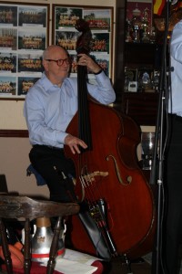 Harvey Western (d.bass), one of Barry Palser's Super Six at Farnborough Jazz Club, Kent 27Feb2015. Photo by Mike Witt.