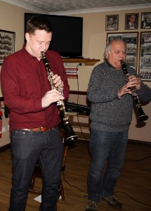 Adrian Cox and Norman Grodentz (clarinets) with Martyn Brothers at Farnborough Jazz Club, Kent on 3rd April 2015. Photo by Mike Witt.