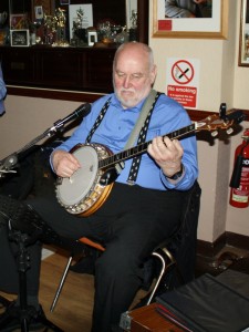 'Southend Bob' Albutt with ‘George ‘Kid’ Tidiman’s All Stars’ at Farnborough Jazz Club, Kent, UK Friday 17th April 2015. Photo by Mike Witt.