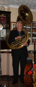 Brian Lawrence (d.bass &sousaphone) with Millenium Eagle Jazz Band at Farnborough Jazz Club on 15th May 2015. Photo by Mike Witt.