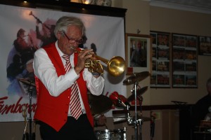 Dave Rance on trumpet with his Rockin' Chair Jazz Band at Farnborough Jazz Club (Kent) on 12th June 2015. Photo by Mike Witt.