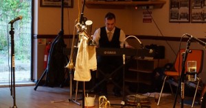 Krystof Jelinek (from the Czech Republic) plays Straus for us (whilst Laurie Chescoe's Reunion Jazz Band took a break) at Farnborough Jazz Club (here in England) on 3rd July 2015. Photo by Jana (also from the Czech Republic).