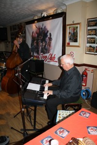 Dave Barnes on piano and Roger Curphey on double bass with the Phoenix Dixieland Jazz Band at Farnborough Jazz Clubb (Kent) on 5th June 2015. Photo by Mike Witt.