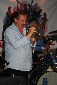 Denny Islett (trumpet) with George 'Kid' Tidiman's All Stars at Farnborough Jazz Club on 31st July 2015. Photo by Mike Witt.