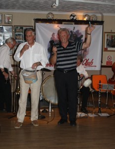 John and Len (our two James Bonds) handled the raffle in Diane's absence on the evening of the Golden Eagle Jazz Band at Farnborough Jazz Club (Kent) on 17th July 2015. Photo by Mike Witt.