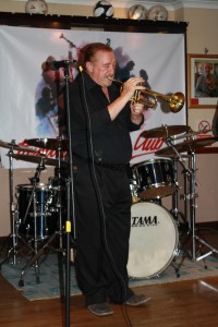 Denny Ilett (trumprt) one of Tony Pitt's All Stars at Keith's special birthday, Farnborough Jazz Club on 14th August 2015. Photo by Mike Witt.