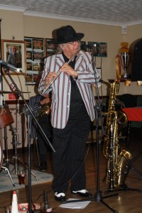 Tony Carter on clarinet with Harry Strutters Hot Seven at Keith's special birthday, Farnborough Jazz Club, 7th August 2015. Photo by Mike Witt.