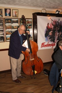 Here's Andy Lawrence playing double bass for Bill Phelan's Muscrat Ramblers at Farnborough Jazz Club (Kent) on Friday, 2nd October 2015. Photo by Mike Witt.