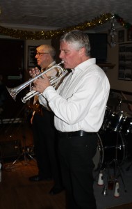 Andy Woon, trumpet & Bob in Bob Dwyer's Bix & Pieces at Farnborough Jazz Club's Xmas Party 18dec2015