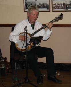 Dave Price (banjo&guitar) with Bob Dwyer's Bix & Pieces at Farnborough Jazz Club's Xmas Party,18th December 2015. Photo by Mike Witt.