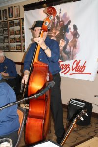 Mike Broad plays double bass for Golden Eagle Jazz Band at Farnborough Jazz Club (Kent) on 8th January 2016. Photo by Mike Witt.