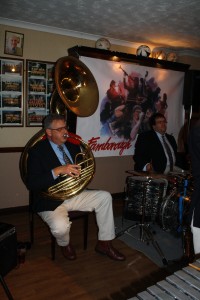 Marc Easener on sousaphone and Paul Baker on drums with Mardi Gras JazzBand at Farnborough Jazz Club(Kent) on 19th February 2016. Photo by Mike Witt.