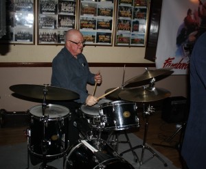 Martin Guy on drums with 'Jonny Boston's Hot Jazz' on tour at Farnborough Jazz Club, Kent, UK 4th March 2016. Photo by Mike Witt.