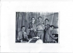 Keith's teenage band, 'Orion Dixielanders' - circa1949. (LtoR) Keith Grant (drums), Ken Godfrey (clarinet), Norman Bull (trombone), John Godfrey (trumpet) and Hugh Ledigo (piano).