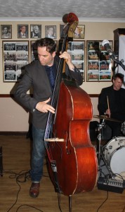 Ben Martyn (double bass) leads his own band 'Martyn Brothers' (Dominique Coles on drums) at Farnborough Jazz Club (Kent) on 15th April 2016. Photo by Mike Witt.