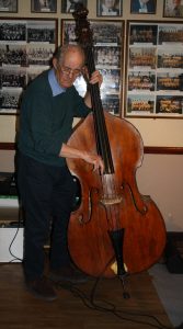 Andy Lawrence plays double bass for 'Bill Phelan's Muscrat Ramblers' at Farnborough Jazz Club on 27th May 2016. Photo by Mike Witt.