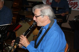 Tony Teale plays clarinet for Mahogany Hall Stompers at Farnborough Jazz Club (Kent) on 20th May 2015. Photo by Mike Witt.