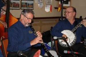 Alan Alan Cresswell plays clarinet,, accompanied by Kevin Scott playing with Golden Eagle Jazz Band at Farnborough Jazz Club (Kent) on 17th June 2016. Photo by Mike Witt.