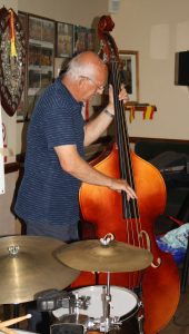 Mike Broad plays double bass for Golden Eagle Jazz Band at Farnborough Jazz Club (Kent) on Friday 17th June 2016. Photo by Mike Witt.