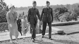 Air Chief Marshal Sir Hugh Dowding wa the head of RAF Fighter Comman during the Battle of Britain and the main architect of its success. Hugh Dowding (right) with King George VI and Queen Elizabeth at Bentley Priory, the Headquarters of Fighter command, in September 1940. (Details and photo obtained from BBC)